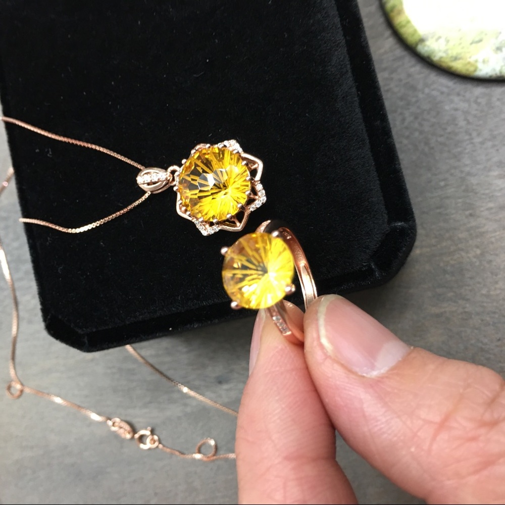 Certified Citrine Rose Gold Ring Necklace Set - Picture 4 of 17